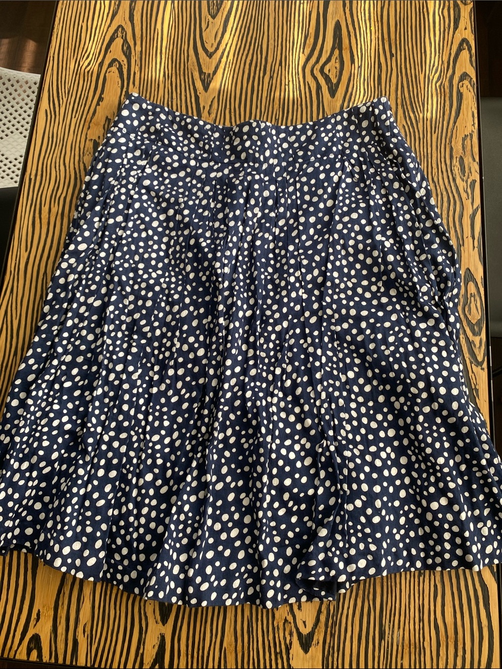 Christopher & Banks Navy and White Polka Dot Midi Skirt - Pleated Flare